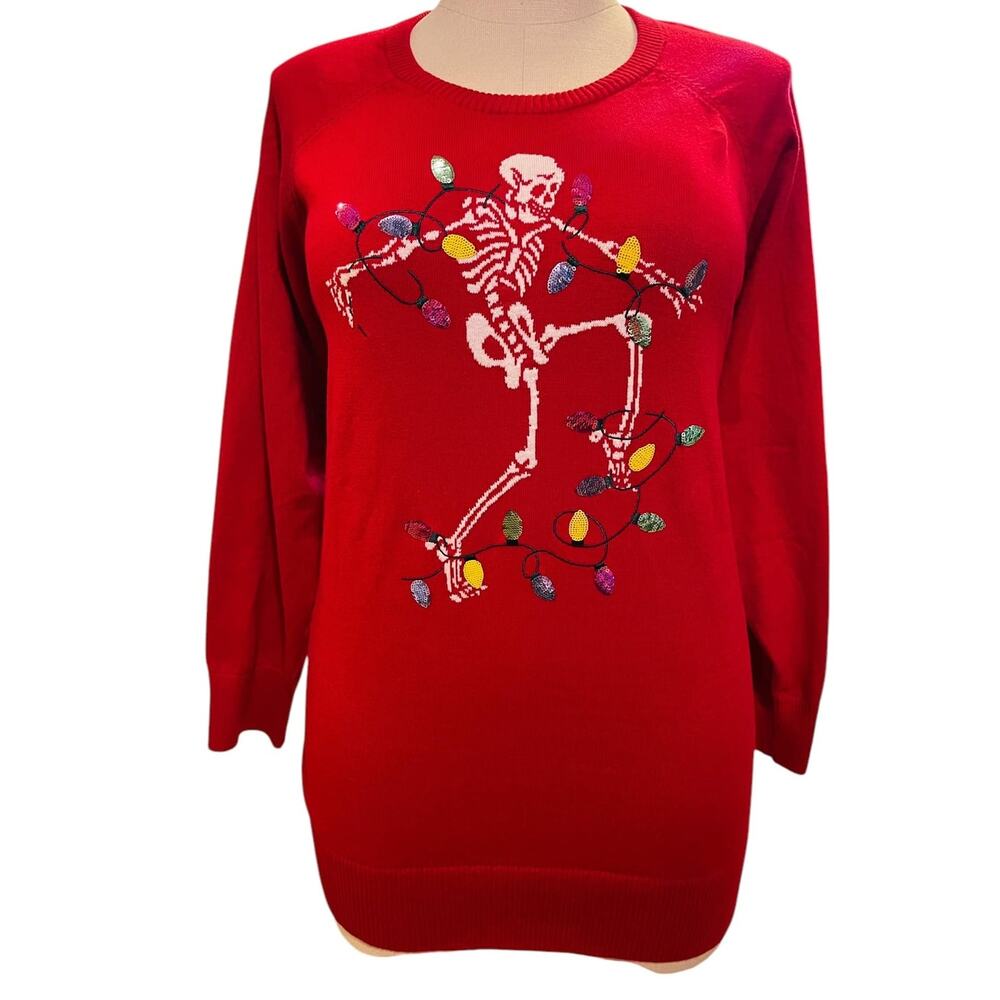 Torrid 3 (3X) Christmas Skeleton Punk Rock Gothic Holiday Sequin Lights Sweater